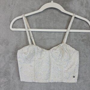 Abercrombie & Fitch Tank Top Womens XS White Metallic Floral Sweetheart Camisole